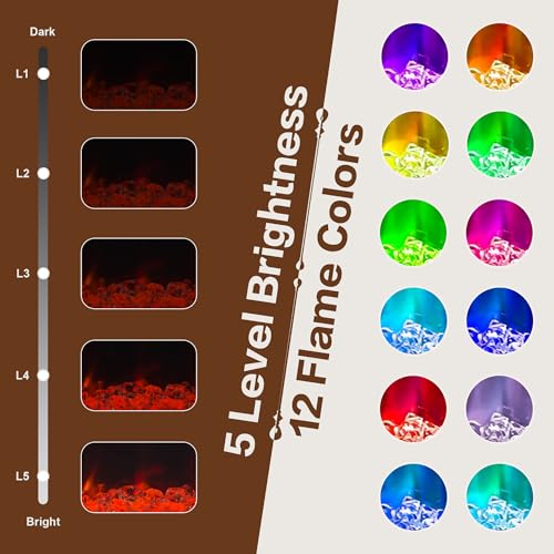 23“ Electric Fireplace Insert, 1500W/1000W Electric Fireplace Heater for Indoor Use with 12 Colors Adjustable Flame, Fireplace Stove for Home Office, Fake Fireplace with Remote Control CUOZOVA