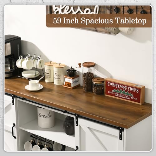 Farmhouse Style 58'' Coffee Bar Cabinet with Sliding Barn Door and Storage by 4ever2buy 4ever2buy