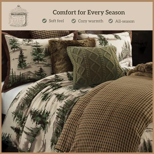Paseo Road Cabin Bedding Joshua 3 Piece Lodge Comforter Set with Pillow Shams, King Forest Woods Bedding, Pine Trees Comforter Set, Woodland Nature Western Rustic Bed Set Paseo Road