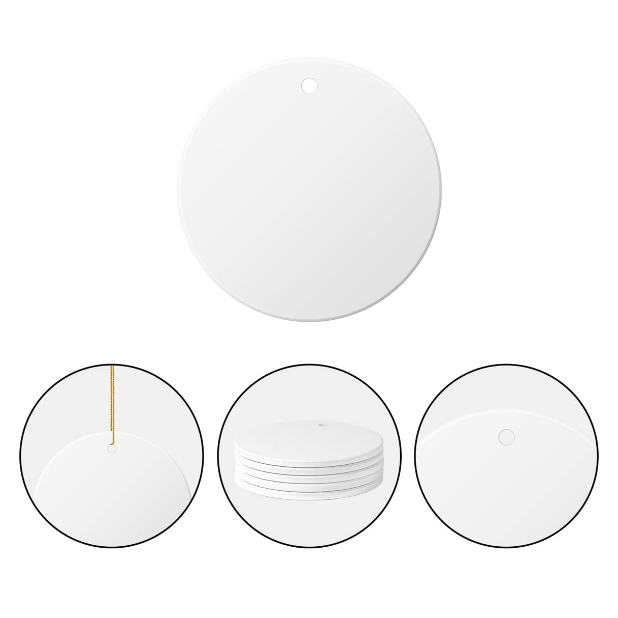 ACRIMAX 20 PCS Sublimation Ceramic Ornament Bulk White 3 Inch Round Blank Hanging Ornament with Gold String for Crafting DIY Personalized Home Decor Bulk ACRIMAX