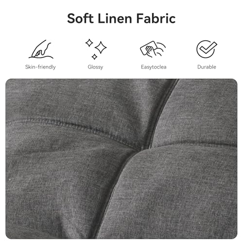 Vipbear Convertible Futon Sofa Bed,Grey Linen Futon Couch with Detachable Cushion,Adjustable Backrest & Armrest,Modern Small Recliner Loveseat Sleeper Couch for Living Room,Office,Apartment Vipbear