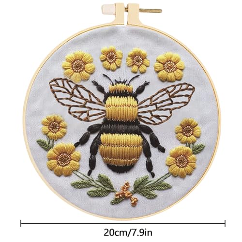 Huacan Embroidery Kits for Adults Beginner 1 Pcs Stamped Bee Pattern Stitching DIY Sewing Kit 7.9 x 7.9 Inch