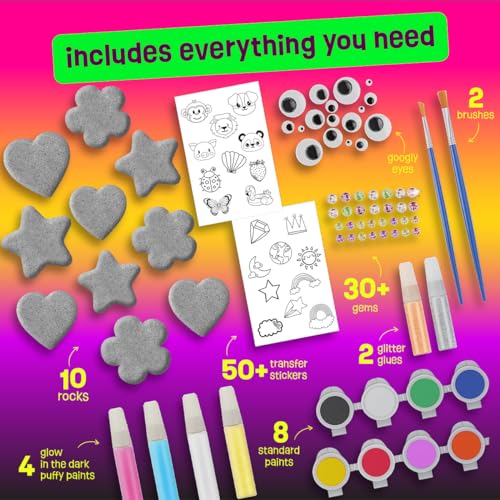 Heart, Flower & Star-Shaped Rocks - Glow in The Dark Rock Painting Kit for Kids - Arts & Crafts for Kids Ages 6-12 – Unique Girl Gift Kits Art Toys Birthday Gifts for 6 7 8 9 10 11 12 Year Old Girls THE SCHOLAR ANT