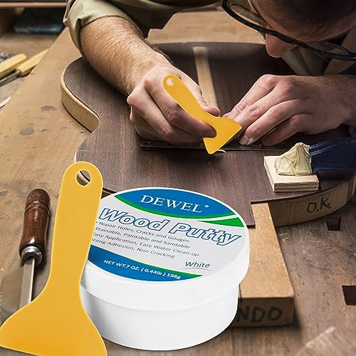 DEWEL Wood Putty, White Wood Filler, New Upgrade Wood Putty Filler Paintable, Stainable, Sandable, Wood Furniture Repair Kit Quickly Restore Wood DEWEL
