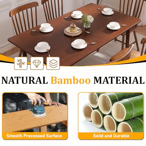 BAKEVE Bamboo Dining Table for 4-6-8 Person- 55'' Solid Wood Kitchen Table, Mid Century Modern Desk, Farmhouse Rectangular Dining Room Table for Living Room, Office, Kitchen and Study (Walnut) Baveke