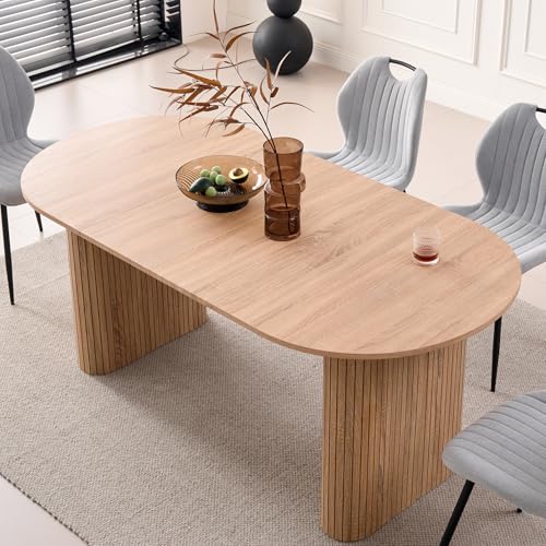 Lecafur HL 70.8" Oval Dining Table for 4 6 Person, Modern Farmhouse Kitchen Dinner Table for Breakfast Dining Receiption Room (Only Table), Natural Lecafur HL