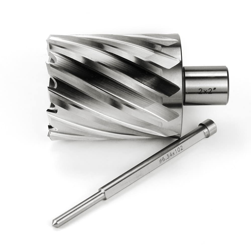 OSCARBIDE Annular Cutter 2 inch Cutting Diameter 2 inch Depth of Cut,3/4 inch Weldon Shank 2 Flat Mag Drill Bit with Pilot Pin for Magnetic Drill Press,1 Piece OSCARBIDE