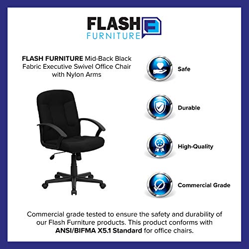 Flash Furniture Garver Mid-Back Black Fabric Executive Swivel Office Chair with Nylon Arms Flash Furniture