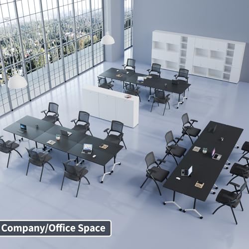 Conference Room Table, Mobile Folding Conference Table on Wheels, Modern Flip Top Stackable Training Tables, Heavy-Duty Modular Meeting Tables for Office Boardroom Classroom (4, Black-A, 55.1in) Lrxmastery