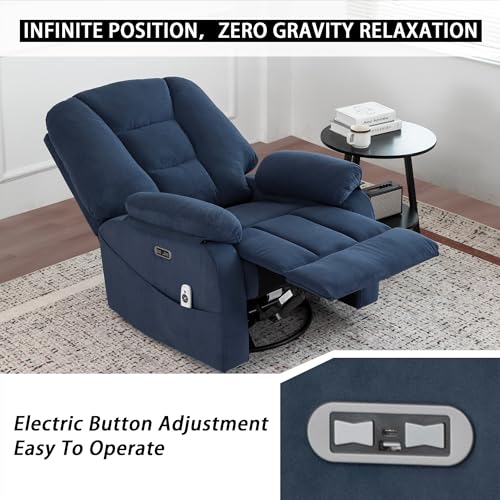 Ketaiyou Power Swivel Rocker Recliner with Massage and Heat, USB and Type-C Port, Infinite Position, Electric Glider Rocking Chairs Living Room, Soft Fabric Reclining Sofa Chair (Velvet Blue)