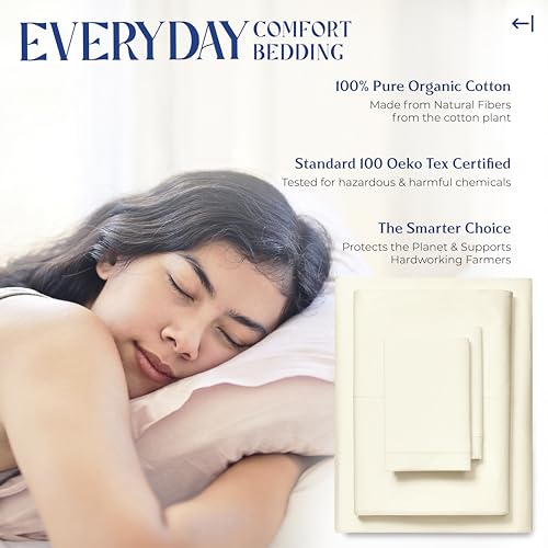 Mayfair Linen 100% Organic Cotton Sheets Full Size - 4 PC Organic Cotton Percale Sheets Full Set (Ivory), Crisp, Soft, Cooling & Breathable Bedsheets, 16" Deep Pocket Hotel Bedding - GOTS Certified Mayfair Linen