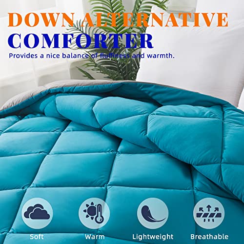 Cosybay Down Alternative Comforter (Algiers Blue/Dark Grey, Full) - All Season Soft Quilted Full Size Bed Comforter - Duvet Insert with Corner Tabs -Winter Summer Warm Fluffy, 82x86inches Cosybay