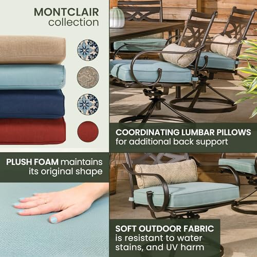 Hanover Montclair 5-Piece Outdoor Dining Set with Stamped Steel Square Dining Table and 4 Swivel Rocker Chairs with Cushions, Weather-Resistant Patio Dining Set for 4, Patio, Backyard, Deck Hanover