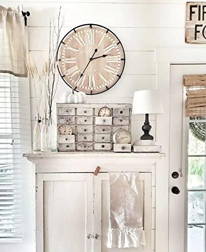 EMAX HOME 24 Inch Large Farmhouse Wall Clock, Rustic Antique Wood with Metal Circle and Large Engraved Numerals, Silent Battery Operated Wall Clock for Office Kitchen Bedroom Living Room EMAX HOME