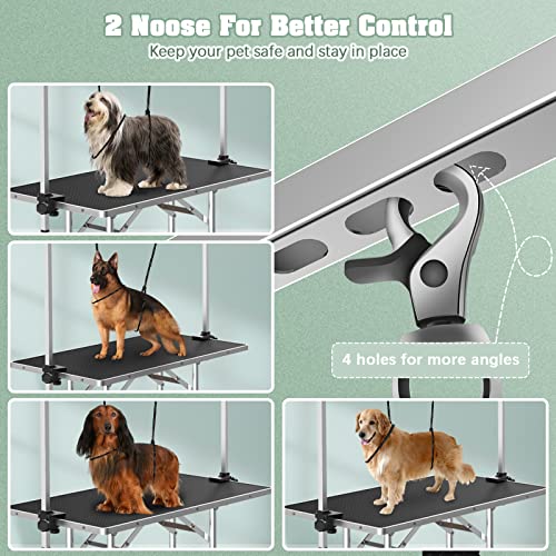 Lyromix Dog Grooming Table, Adjustable Large Pet Drying Desktop, Foldable Bathing Desk with Arms, Noose, Mesh Tray, Maximum Capacity Up to 330Lb Lyromix