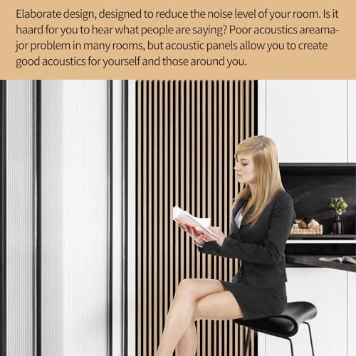 Acoustic Wood Panels for Wall - Modern Wood Slat Wall Panel, Wood Slat Panels for Wall, Noise Cancelling & Absorbing Wooden Veneer Panels, 94.49” x 13” Each, 0.82” Depth (2Pcs) (Oak_ZFH02) KVENI
