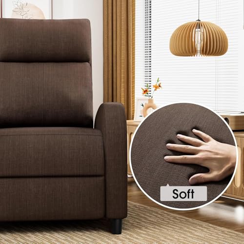 Homall Recliner Chair, Recliner Sofa for Adults, Recliners Home Theater Seating with Lumbar Support, Reclining Sofa Chair for Living Room (Fabric, Brown)