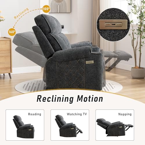 HAOMARKETS Electric Recliner Chair, Soft Fabric Power Recliners with Metal Cup Holders, Single Overstuffed Heavy Duty Reclining Sofa Chairs for Living Room Bedroom, Dark Grey