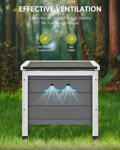 CO-Z Outdoor Cat House, Weatherproof Rabbit Hutch Hideout Indoor Bunny Cage, Wooden Outside Shelter for Feral Cats, Rabbits, Chicken, Small Animal, Ideal for Guinea Pigs Pigeons Ducks Tortoises, Gray CO-Z