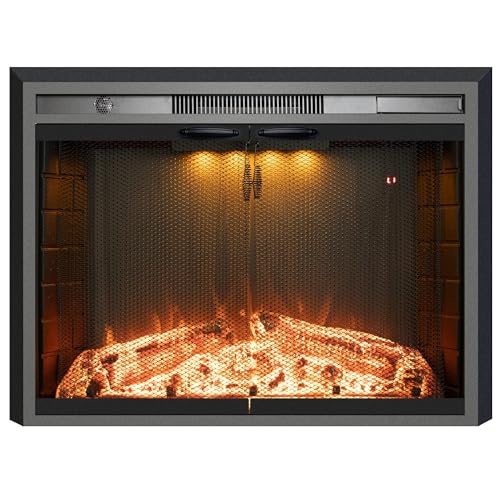 Velaychimney Electric Fireplace Insert, 36 Inches Recessed Fireplace Heater with Adjustable Flame and Top Light Colors, Fire Crackling Sound, Remote Control, Timer, 750W/1500W, Black Velaychimney