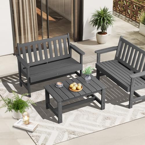 SERWALL Outdoor Coffee Table, HDPE Patio Coffee Table for Outside, Grey SERWALL