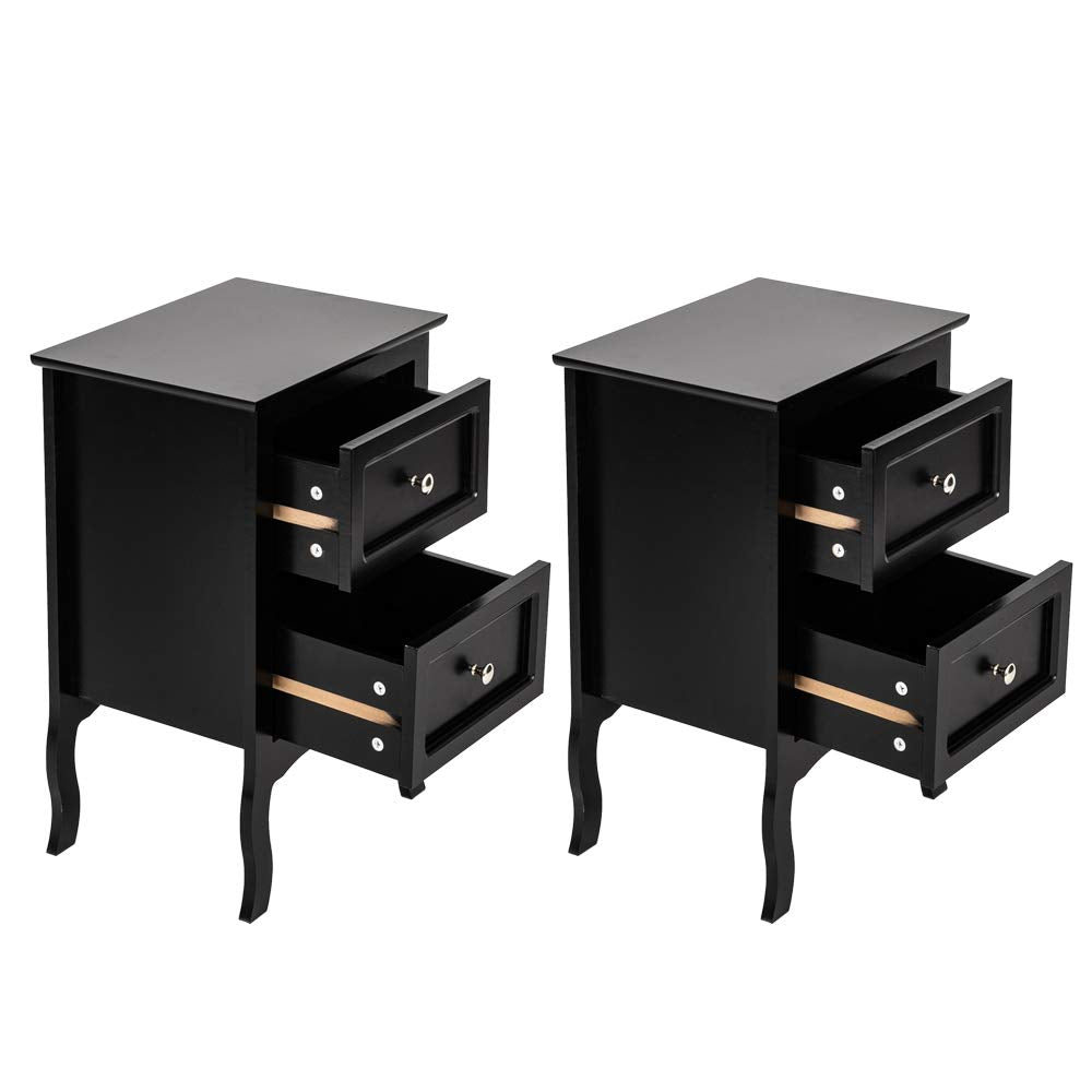 Bonnlo Black Nightstand Set of 2, Nightstands with 2 Drawers, Bed Side Table/Night Stand, Small Nightstand for Bedroom, Small Spaces, College Dorm, Kids’ Room, Living Room, Wood, 16W x 12D x 24H Bonnlo