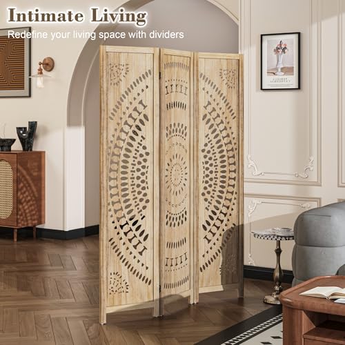 WelFurGeer Handcrafted Carved Wooden Room Divider Screen, Folding Privacy Screen for Room Separation, Decorative Room Dividers, 360° Adjustable Folding Panels for Privacy, Home, Office & Patio WelFurGeer