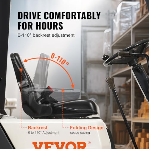VEVOR Universal Forklift Seat, Fold Down Tractor Seat with Adjustable Angle Back, Micro Switch and Retractable Seatbelt, 6.3-13.4 inch Slot Forklift Seat for Tractor Loader Excavator VEVOR