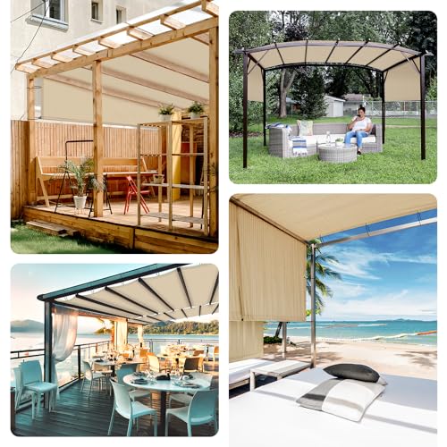 TANG Outdoor Pergola Shade Cover Canopy for Patio Deck Porch Backyard Universal Replacement Shade Cover with Spaced Grommets 2 Sides Weighted Rods 8'x16' Beige TANG