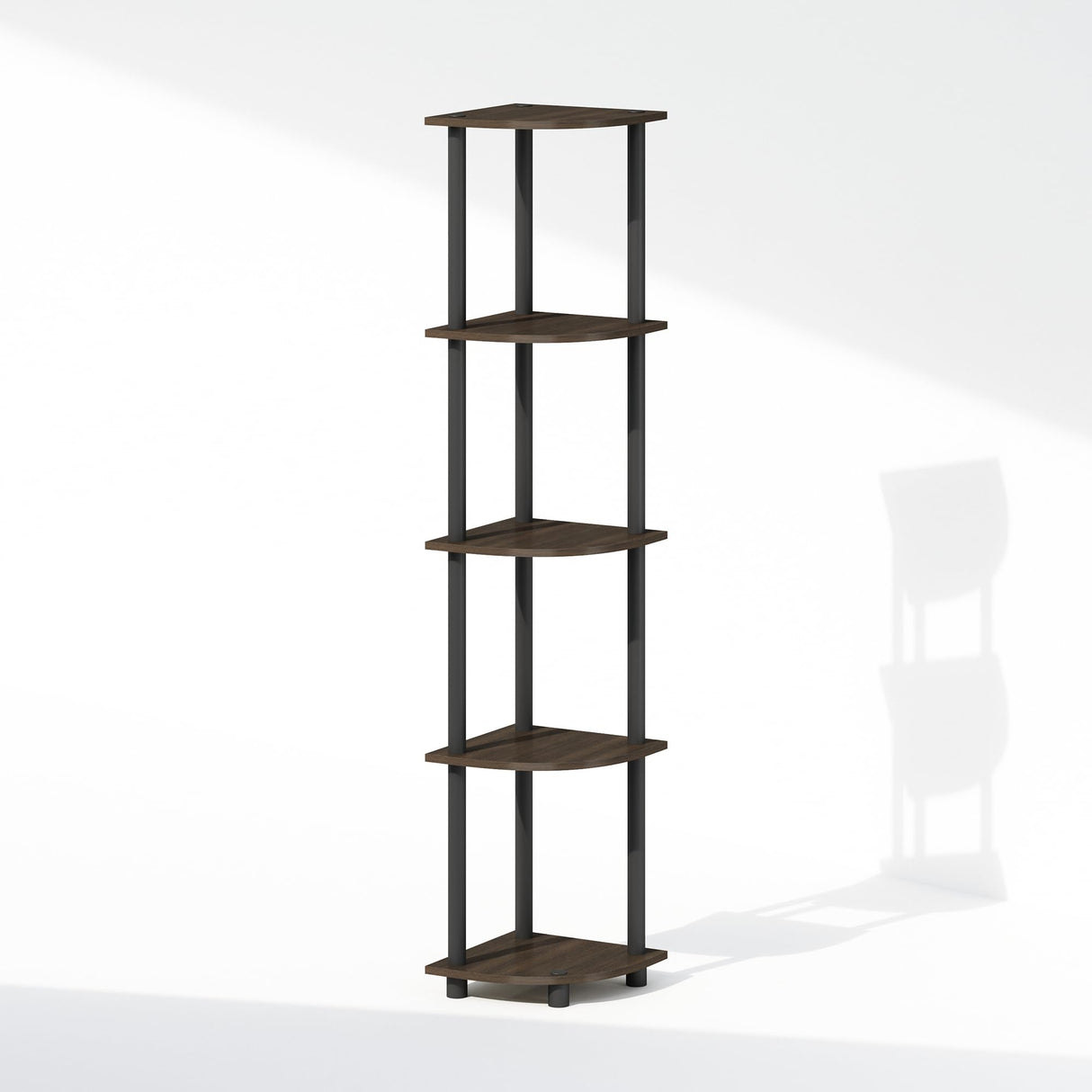Furinno Turn-N-Tube Corner Shelf, 5-Tier Corner Display Rack, Shelving Unit, for Organization and Storage, Living Room, Home Office, Garage, Bedroom, Dark Brown Grain Furinno