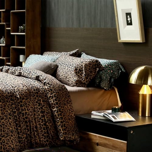 mixinni Animal Cheetah Comforter Set King 3 Pieces Leopard Print Comforter Sexy Soft Fluffy Brown/Black Floral Printed Pattern Bed Set with 2 Pillowcases for All Season-King Size mixinni