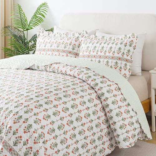 HoneiLife Quilt Sets King Size - Floral Bedspreads for King Bed, 3-Piece Wildflower Coverlets, Botanical Bed Cover King Quilt Bedding Set All Season Quilts-Sweet Grass HoneiLife