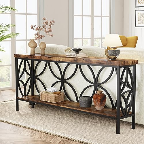 Tribesigns 70.9-Inch Narrow Sofa Table, Industrial Long Sofa Table Behind Couch, Entry Console Table with Storage for Entryway, Living Room, Foyer, Unique Design, Rustic Brown Tribesigns