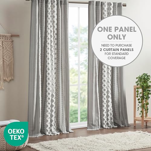 INK+IVY Imani 100% Cotton Single Panel Curtain Tufted Chenille Stripe Geometric Print Mid-Century Look Rod Pocket Top Drape for Living Room, Privacy Window Treatment for Bedroom, 50" x 84", Grey INK+IVY