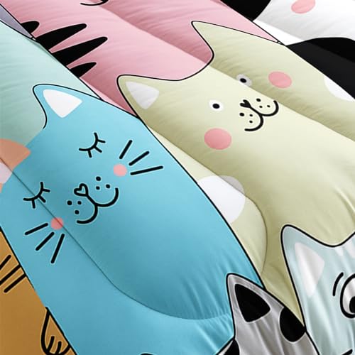 Tuzaovy Twin Cat Comforter Set for Girls - Kawaii Cute Bedding Set with Cat Room Decor Tuzaovy