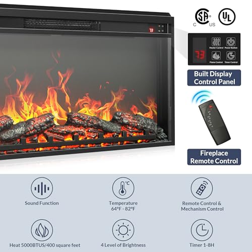 BELLEZE Fireplace TV Stand with 36" Electric Fireplace with Sound, Entertainment Center for TVs Up to 75", TV Console with Storage Cabinet and Open Shelf for Living Room, Bedroom-London (Dark Walnut) BELLEZE