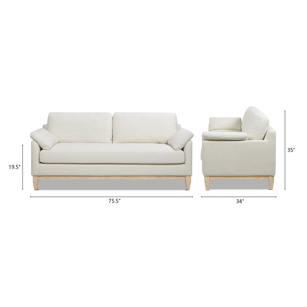 Jennifer Taylor Home Pasadena 75.5" Modern Farmhouse Sofa, Flax White Linen Jennifer Taylor Home