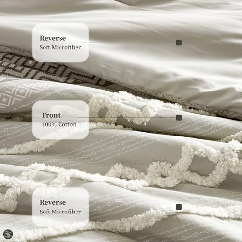 Hyde Lane Farmhouse Comforter Set Gray, Full/Queen Size Boho Bedding Sets, Cotton Top with Modern Neutral Style Clipped Jacquard Stripes, 3-Pieces Including Matching Pillow Shams (90x90 inches) Hyde Lane