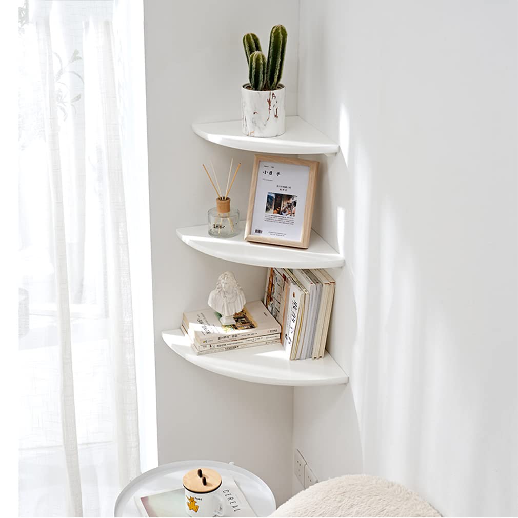 BEUGAWHOO White Oak Floating Corner Shelf - Elegant Wall-Mounted Storage for Plants and Decor BEUGAWHOO