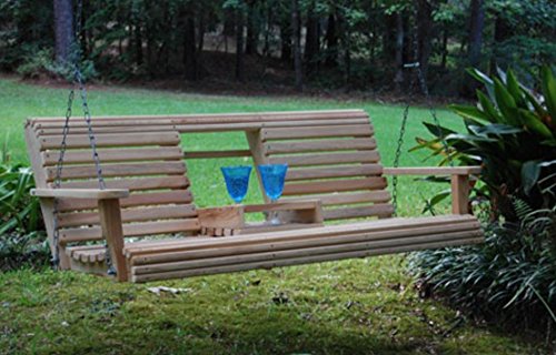 6 Feet Ft FLIP Cup Holder Console Cypress Lumber ROLL Back Porch Swing Made from Rot-Resistant Cypress Eternal Wood Made in The USA - Green Furniture - GO Green Ecommersify Inc
