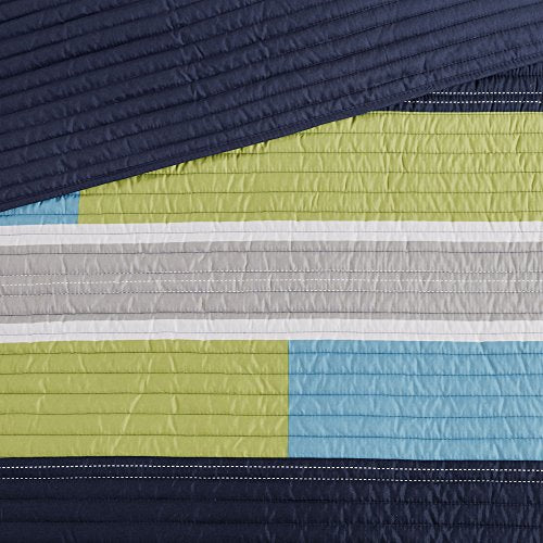 Comfort Spaces CS14-0861 2 Piece Quilt Coverlet Bedspread All Season Lightweight Hypoallergenic Pipeline Colorblock Kids Bedding Set, Twin/Twin XL, Pierre Navy/Blue Stripe Comfort Spaces