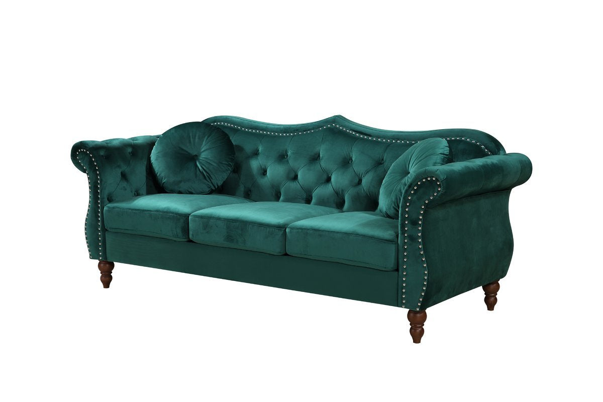 Container Furniture Direct Anna1 Chesterfield Velvet Couches for Living Room, Button Tufted Luxury Upholstery with Rolled Arms, High-Density Foam, Durable Wood Frame, 79.5" Sofa, Pine Green Container Furniture Direct