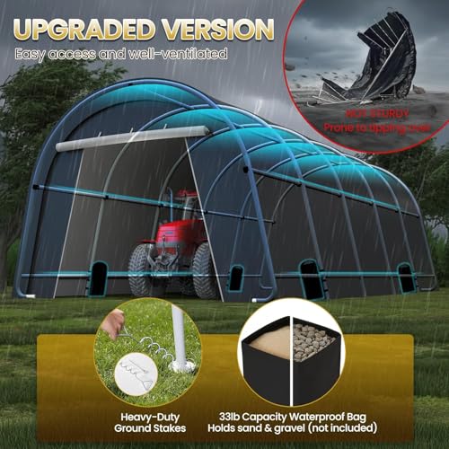 FansaFurn Heavy Duty Carport with 4 Cloth Bags, All-Weather Portable Garage with 2 Roll-up Doors, Car Canopy Storage Shelter Shed for Boat, Truck, or Garden Tools, 12' x 25' FansaFurn