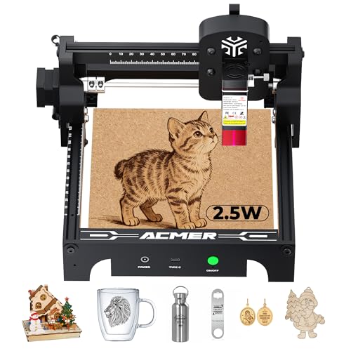 ACMER S1 Laser Engraver 2500mW, Compact Desktop Engraving & Cutting Machine for DIY Crafts, Small Business & Makers, 130×130mm Work Area, 0.04mm Detail Engraving for Wood, Acrylic ACMER
