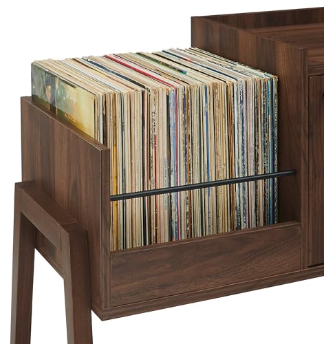 Crosley Furniture Luna Record Player Cabinet Turntable Stand, Storage for up to 175 Vinyl Records, Walnut Crosley Furniture
