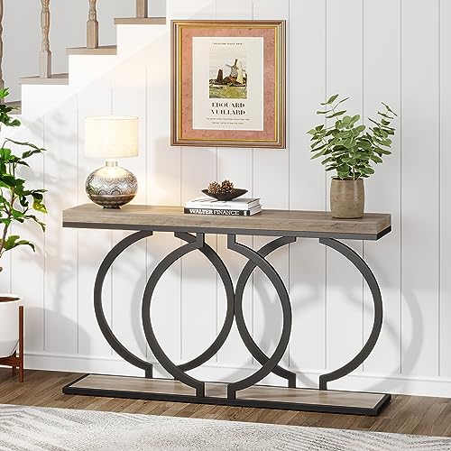 Tribesigns Console Table, 55-Inch Industrial Entryway Table with Geometric Metal Frame, Narrow Long Wood Accent Sofa Table for Living Room, Entrance, Hallway, Vintage Grey Tribesigns