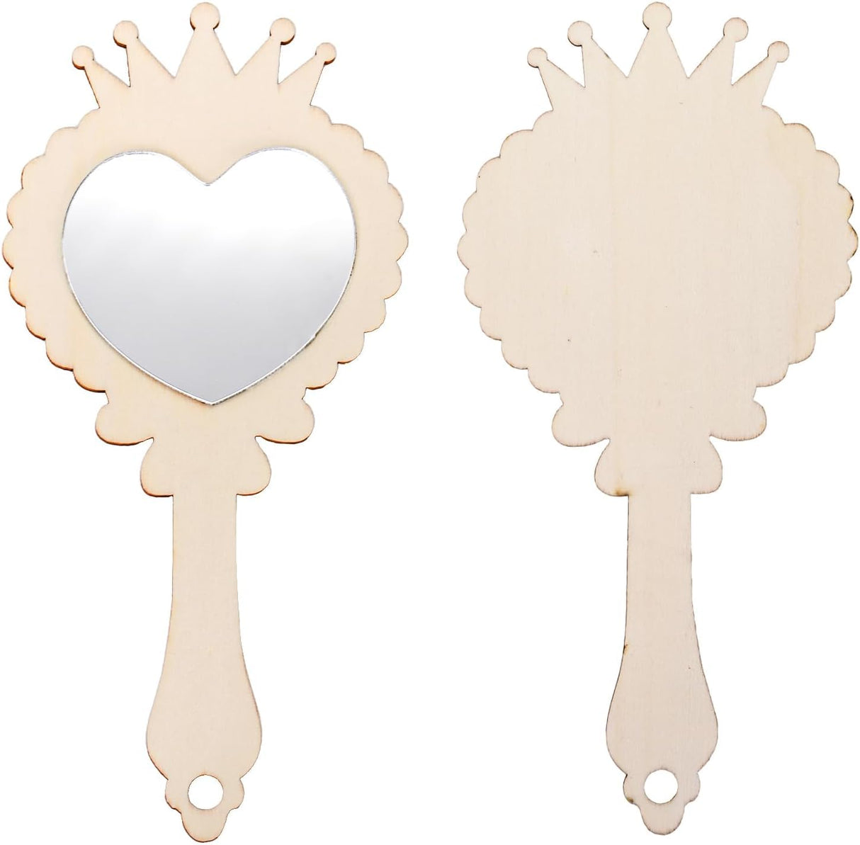 Coloch 12 Pack Wood Mirror Crafts for Kids, DIY Mini Wooden Princess Mirror Unfinished Handheld Mirrors with 2 Painting Brushes and 3 Stickers for Handmade Craft, Birthday, Gift Coloch