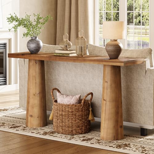 TRIBEWOOD 63-Inch Solid Wood Console Table, Farmhouse Entryway Table, Rectangular Long Sofa Table Behind Couch for Entryway, Hallway, Living Room, Entrance TRIBEWOOD