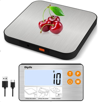 Rechargeable Split Food Scale, Diyife 33lb Digital Kitchen Scales with Split Display, 1g/0.1oz High Accurate, Food-Grade 304 Stainless Steel, 7 Units, Backlit LCD, for Cooking, Baking, Meal Prep