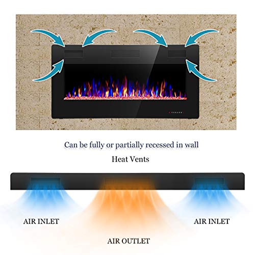 R.W.FLAME 36 inch Recessed and Wall Mounted Electric Fireplace, Ultra Thin ad Low Noise, Fit for 2 x 4 and 2 x 6 Stud, Remote Control with Timer,Touch Screen,Adjustable Flame Color and Speed R.W.FLAME